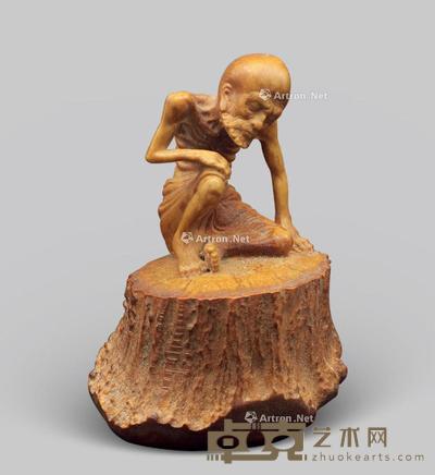  民国 鹿骨雕罗汉摆件 高10cm