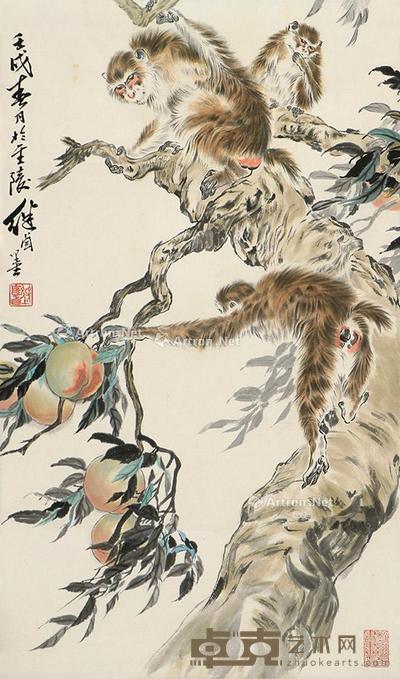  猴 镜片 设色纸本 69×40cm