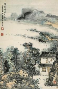  雨山秋意 立轴 设色纸本