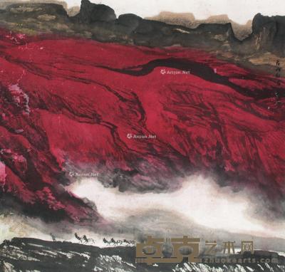  看山红岩 镜片 设色纸本 88×93cm