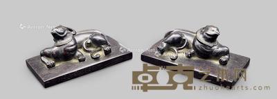  民国 紫檀雕螭龙镇纸 （一对） 11.5×6cm×2