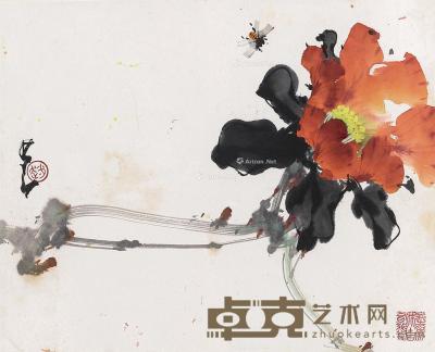  花卉草虫 镜框 设色纸本 30×37cm