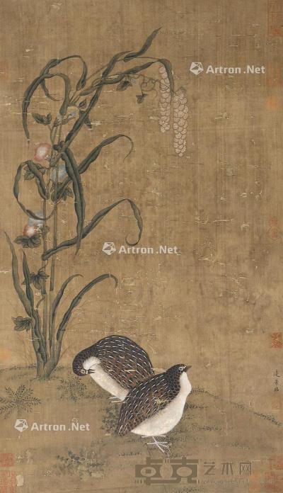  花鸟 立轴 绢本 63×37cm