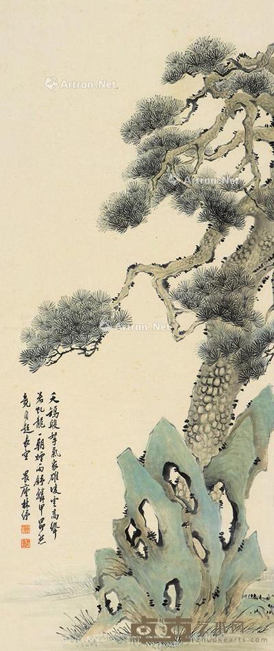  朝烟雨舒 立轴 设色纸本 85×36cm