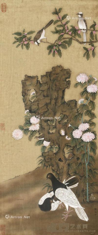  花鸟 立轴 绢本 78×33cm