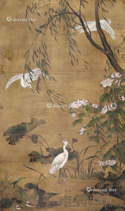  花鸟 立轴 绢本 155×89cm