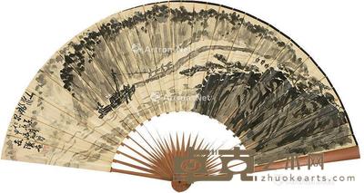  山水书法 成扇 水墨纸本 17×55cm×2