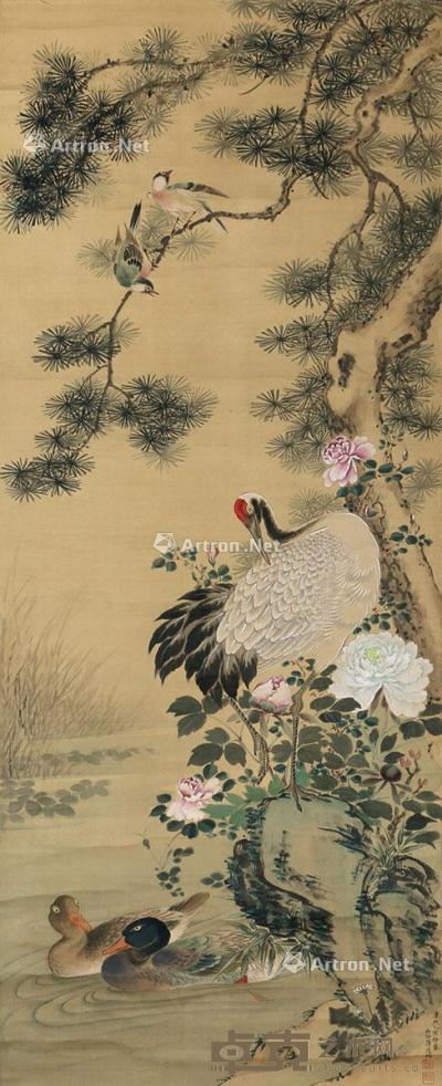 花鸟 立轴 绢本 131×52cm