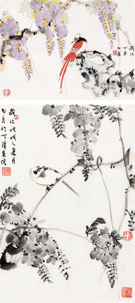  2017年作 花鸟 （二帧） 镜心 设色纸本