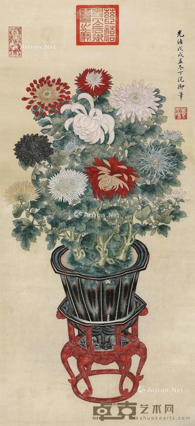  1898年作 花卉 镜心 水墨纸本 108.5×49cm