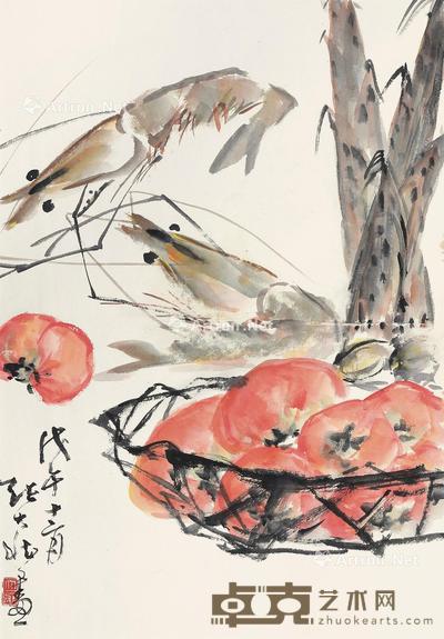  1978年作 鱼虾图 镜心 设色纸本 49×34cm 