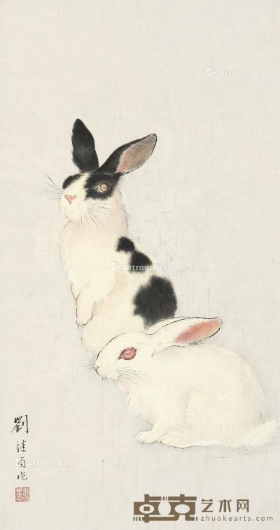  双兔 立轴 设色纸本 55.5×29.5cm