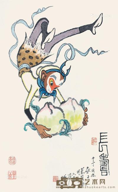  1984年作 长寿图 立轴 设色纸本 67×44cm 