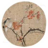  1873年作 桃花小鸟 镜心 设色绢本