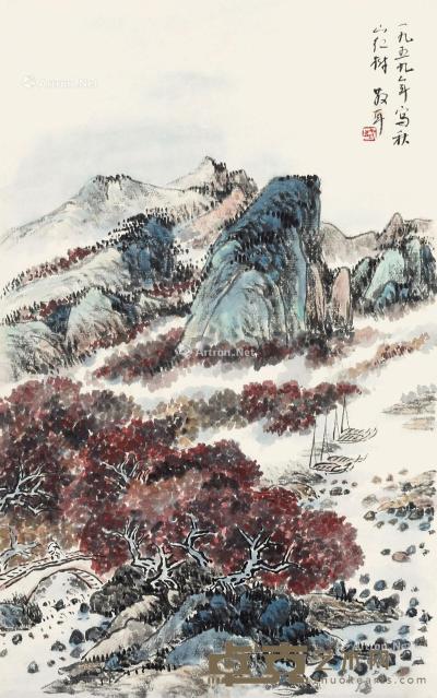 1959年作 秋山红树 立轴 设色纸本 29.5×18.5cm 