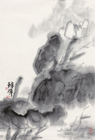  墨荷 镜心 设色纸本
