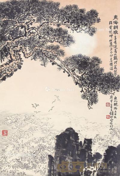  1980年作 福山寿海 立轴 设色纸本 66×45cm 