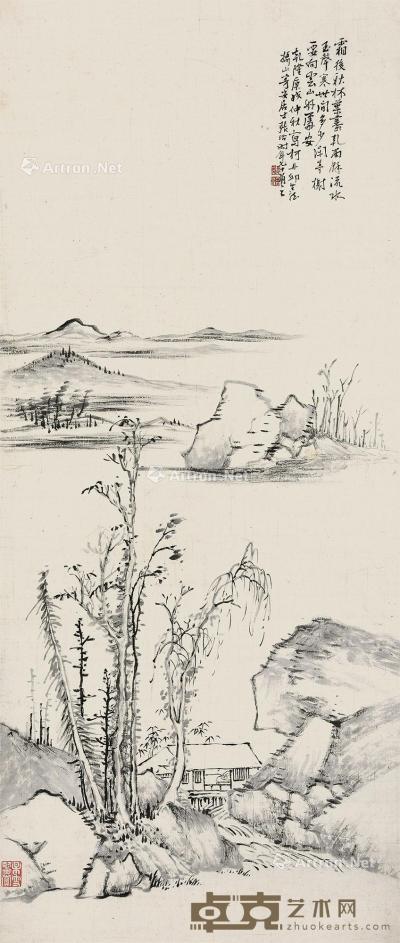  1790年作 仿倪云林山水 立轴 设色纸本 79.5×33.5cm