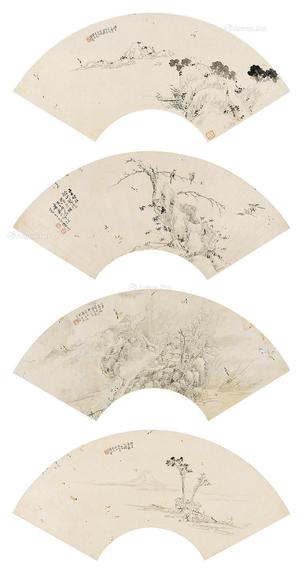  戊子(1888年) / 丁丑(1877年) / 癸巳(1893年)作 山水 花鸟 （两幅） 扇页 水墨纸本