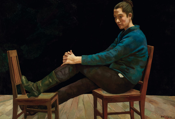  1989年 凝思的人物 布面 油画