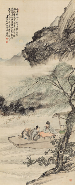  光绪十二年（1886）作 前赤壁图 立轴 设色绢本