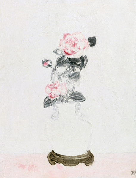  1931年 白瓷瓶中的粉红玫瑰 布面 油画