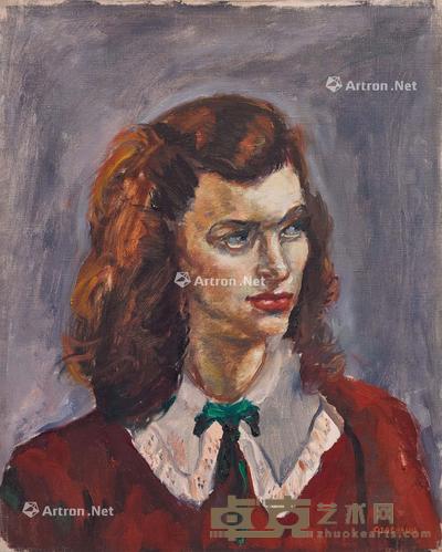  1940年代 红衣少女 布面油画 50.5×40.5cm