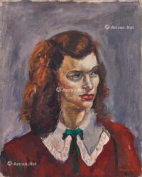  1940年代 红衣少女 布面油画