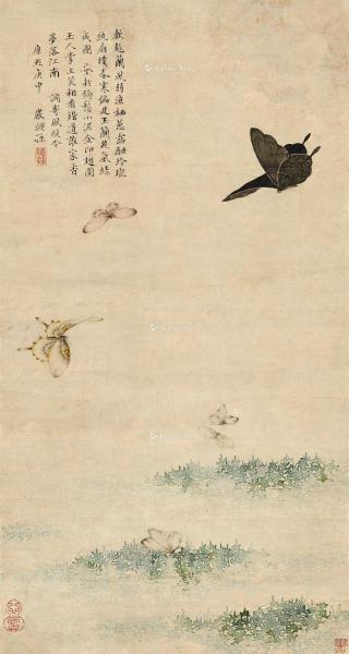  康熙庚申（1680）年作 蝶戏图 立轴 设色纸本