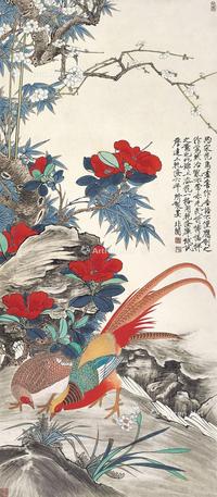  戊寅(1938年）作 锦上添花 立轴 设色纸本