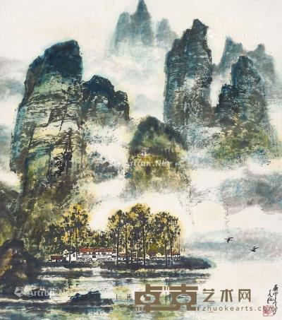  庚申（1980年）作 漓江风光 立轴 设色纸本 67.2×59cm