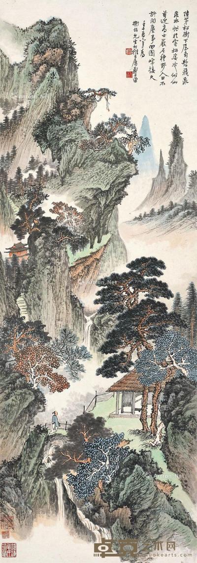 壬午（1942年）作 松山幽居 立轴 设色纸本 105×37cm