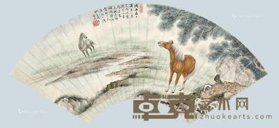  戊辰嘉平（1929年）作 松溪立马 扇面镜心 设色纸本 18.5×51cm