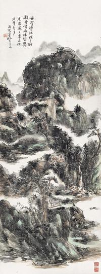  丙戌（1946年）作 浔江舟泛 镜心 设色纸本