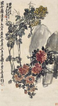  辛酉（1921年）作 延年益寿 立轴 设色纸本