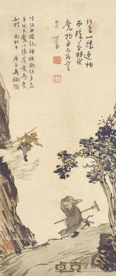  《西游记》大圣收八戒 立轴 设色绢本 37.5×15.5cm