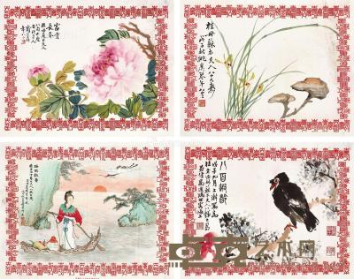  戊子（1948年）作 贺苏太夫人八十寿册 册页 （八开） 设色纸本 水墨纸本 28×36cm×8