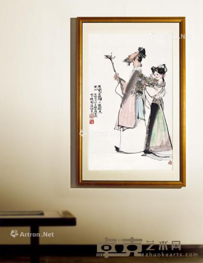  辛酉（1981年）作 采菊东篱下 镜心 设色纸本 97×58.8cm