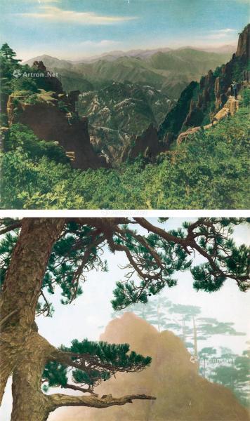  1950s 黄山风景上色照（2张） 银盐纸基 手工上色