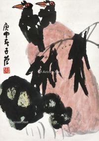  庚申（1980年）作 竹泉八哥 立轴 设色纸本