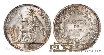 1901年法属安南“坐洋”壹圆银币一枚 --