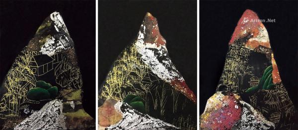  2016年作 山水清音系列之一、二、三 漆画
