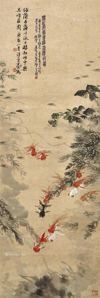  庚辰（1940年）作 淡红穿翡翠 立轴 设色纸本