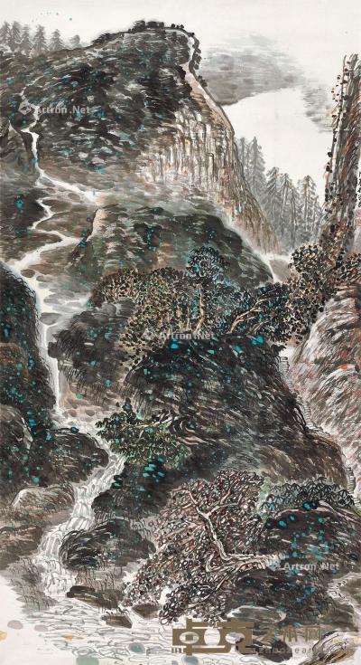  戊辰（1988年）作 幽谷响泉 镜心 设色纸本 174×96.5cm
