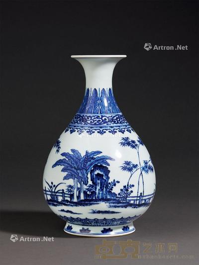 * 清乾隆 青花竹石芭蕉图玉壶春瓶 高29.5cm