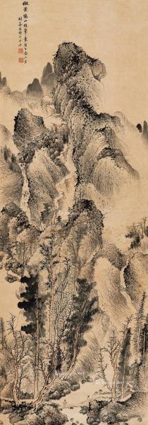  庚午（1390）年作 仿黄鹤山樵山水 立轴 设色纸本