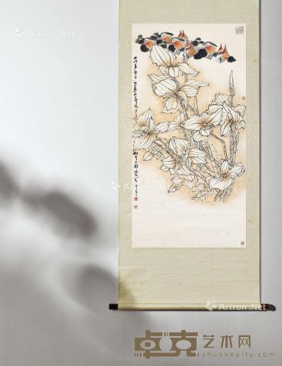  壬戌（1982年）作 茨菇鸳鸯 立轴 设色纸本 137×69.5cm