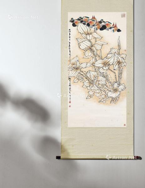  壬戌（1982年）作 茨菇鸳鸯 立轴 设色纸本