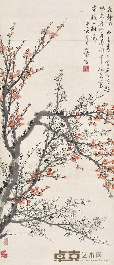  壬寅（1902年）作 南枝一树梅 立轴 设色纸本 97.7×43.5cm