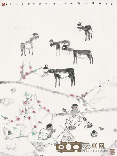  癸未（2003年）作 新春新茶好 镜心 设色纸本 93×69cm